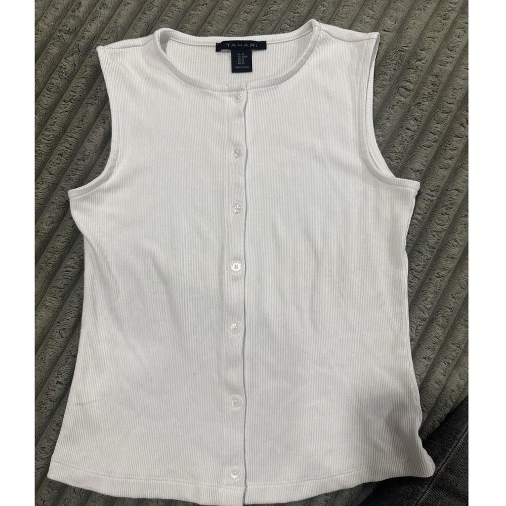 Tahari Button Front Tank Top Blouse Womens XS White Stretch Capsule Layering